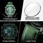 POEDAGAR E108 Multi-Function Dual Display Watch For Men-Green - Image 2