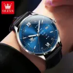 Olevs 2931 Leather Watch For Men-Blue - Image 2