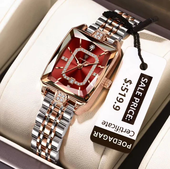 785-poedagar.webp Poedagar785 Orginal Watch For Woman - Golden Silver and Red - Image 1