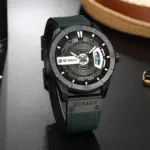 CURREN 8301 PU Leather Quartz Watch for Men-Black & Greenish