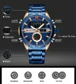 CURREN 8384 Watch For Men - Rose Blue - Image 3