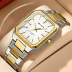 CURREN 8457 Watch For Men's - Golden Silver and White - Image 2