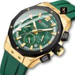 CURREN 8464 Silicone Watch For Men - Black Gold Green - Image 2