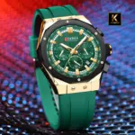 CURREN 8464 Silicone Watch For Men - Black Gold Green - Image 3