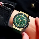CURREN 8464 Silicone Watch For Men - Black Gold Green - Image 4