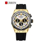 CURREN 8464 Silicone Watch For Men - Black Gold White