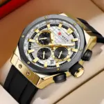 CURREN 8464 Silicone Watch For Men - Black Gold White - Image 2