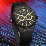CURREN 8464 Silicone Watch For Men - Black Gold - Image 2