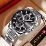 CURREN 8475 Watch For Men - Silver Black - Image 2