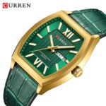 CURREN 8478 Leather Watch For Men - Green Gold - Image 2