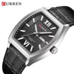 CURREN 8478 Leather Watch For Men - Silver Black - Image 2