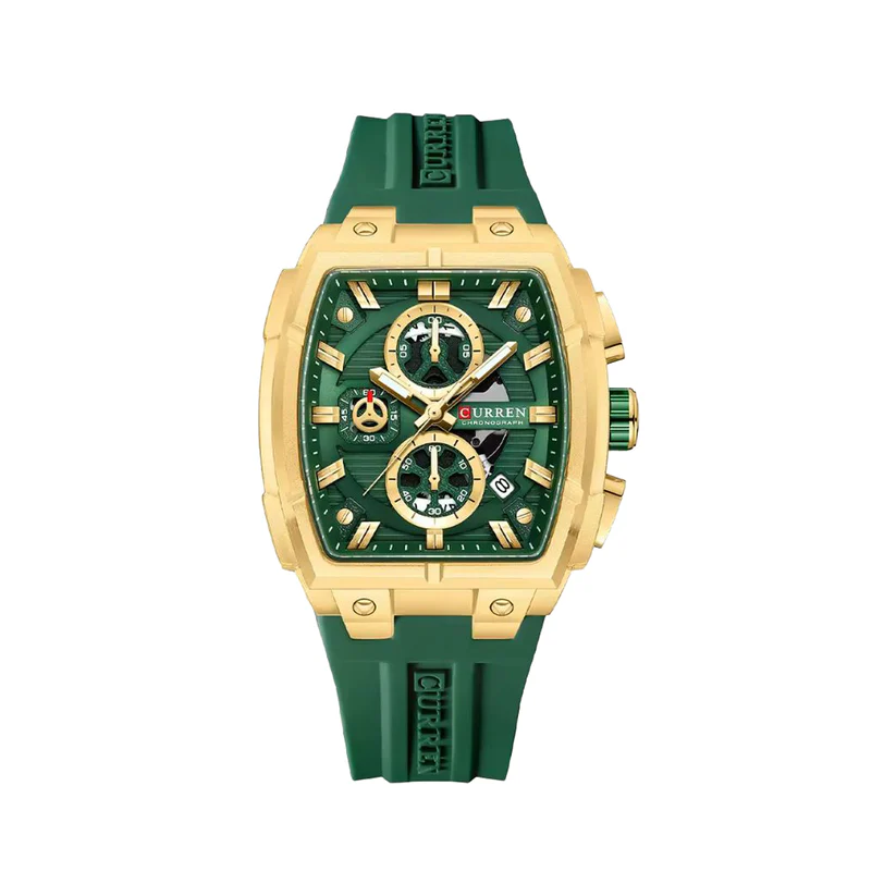 CURREN-8488-Silicone-Watch-For-Men-Gold-Green.webp CURREN 8488 Silicone Watch For Men - Gold Green - Image 1
