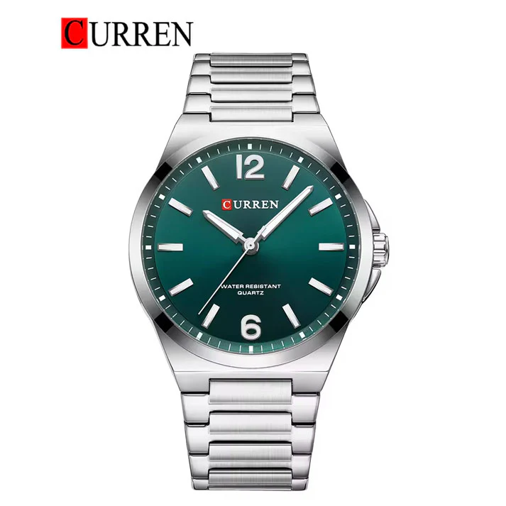 CURREN-8493-Watch-For-Men-Silver-Emeraland-Green.webp CURREN 8493 Watch For Men - Silver Emeraland Green - Image 1