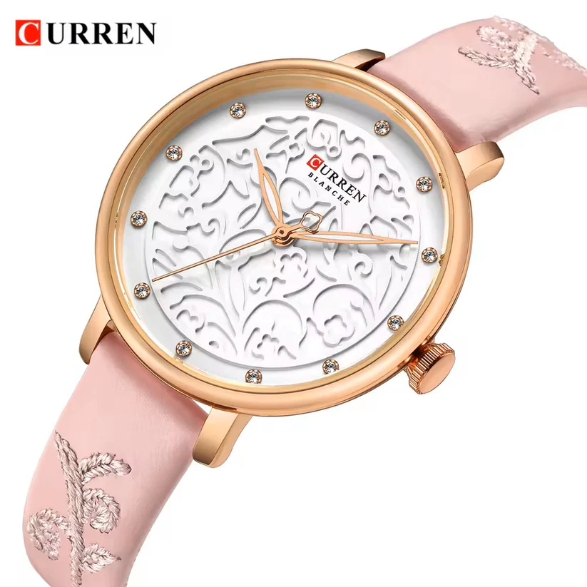 CURREN-9046-Creative-Rhinestone-Luxury-Women-Belt-Wristwatch-Pink-1.webp Curren 9046 Watch For Woman-Pink - Image 1