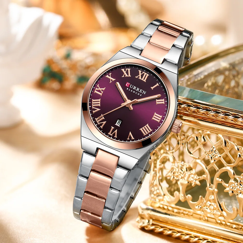 CURREN-9095-Elegant-Stainless-Steel-Classic-Women-Quartz-Watch-Silver-Rose-Gold-Maroon.webp CURREN 9095 Elegant Watch Watch For Women - Rose Gold Red - Image 1