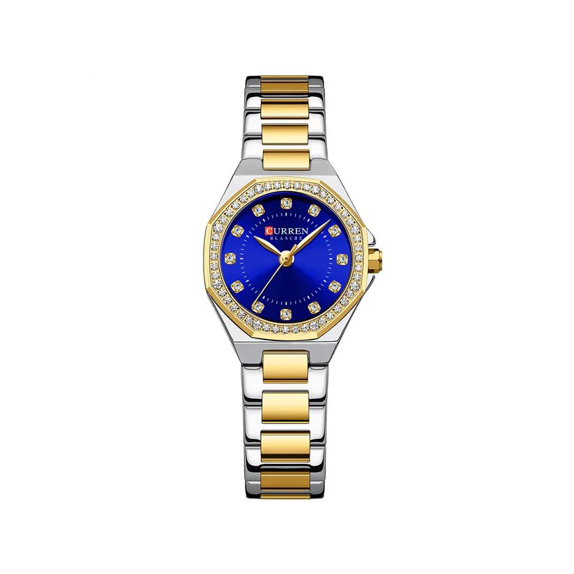 CURREN-9100-Elegant-Fashion-Stainless-Steel-Ladies-Watch-Gold-Blue.webp CURREN 9100 Watch For Men-Gold Black - Image 1