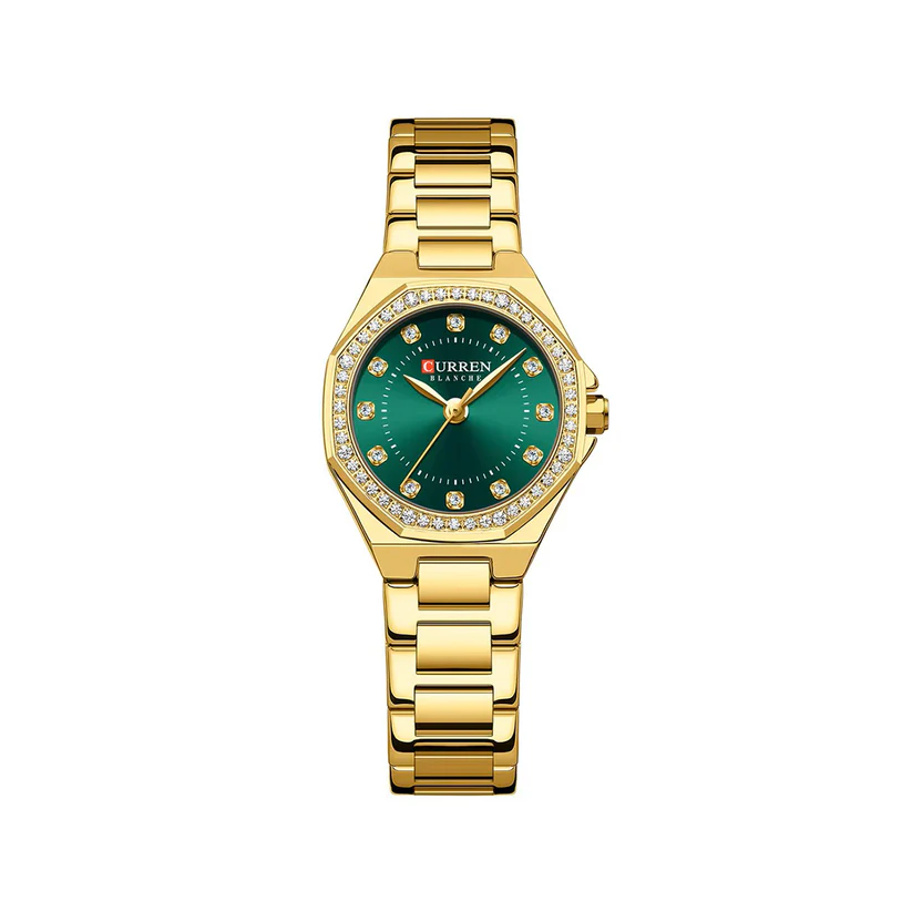 CURREN-9100-Elegant-Fashion-Stainless-Steel-Ladies-Watch-Gold-Green.webp CURREN 9100 Watch For Men-Gold Green - Image 1
