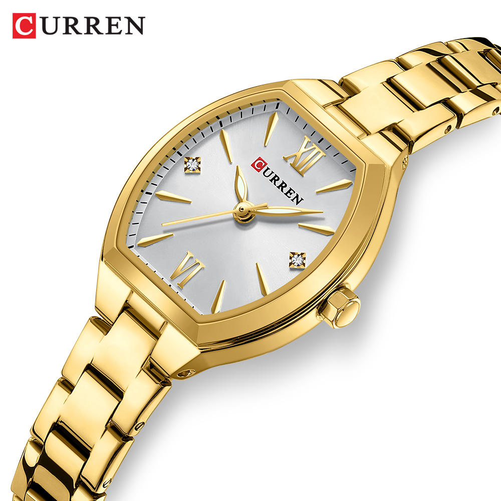 CURREN-9112-High-Quality-Ladies-watch.jpg Curren 9112 Watch For Woman-Golden White - Image 1