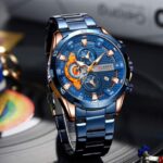 Curren 8402 Original Watch for Men –Rose Gold and Blue