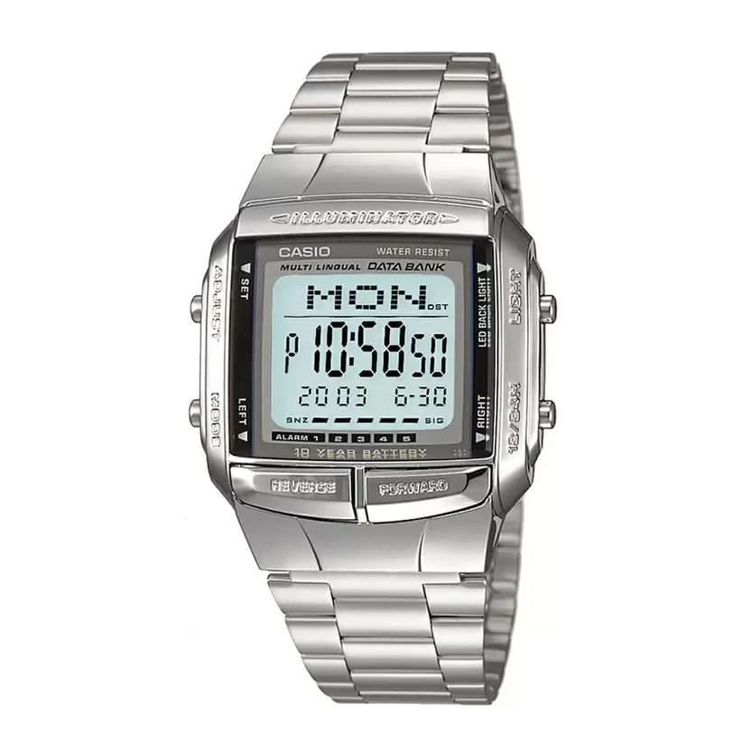 CasioDB-360-1ADFWatch_1.webp Casio Vintage Illuminator Data Bank Silver Chain Watch DB-360-1ADF - Image 1