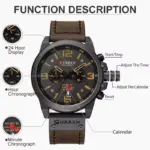 Curren 8314 Leather Wrist Watch For Men – Black-Brown - Image 3