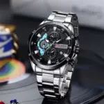 Curren 8402 Watch for Men - Silver Black