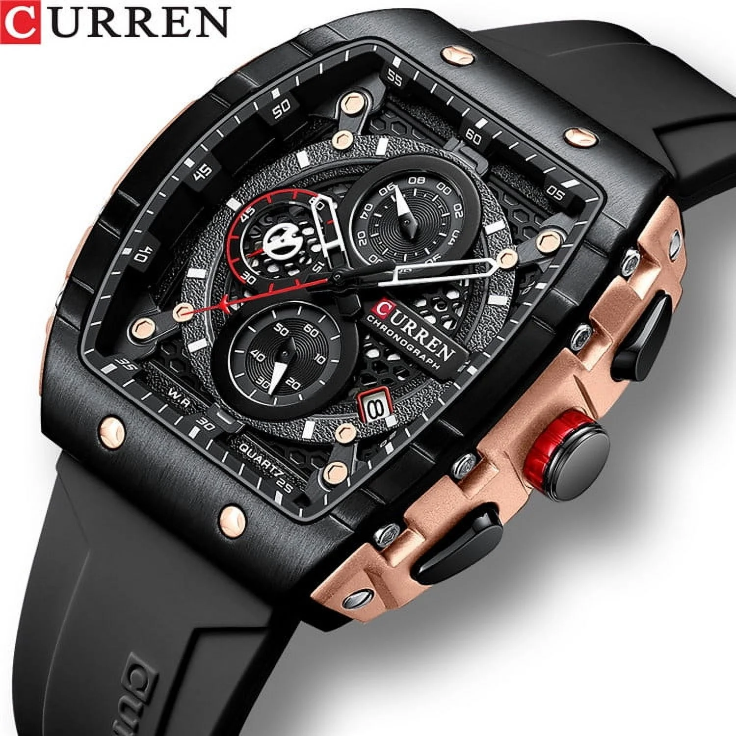 Curren-8442-Black-2.webp CURREN 8442 Multi-function Chronograph Men Watch- Rose Gold & Black - Image 1