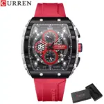 CURREN 8442 Multi-function Chronograph Men Watch For Men -Red - Image 4