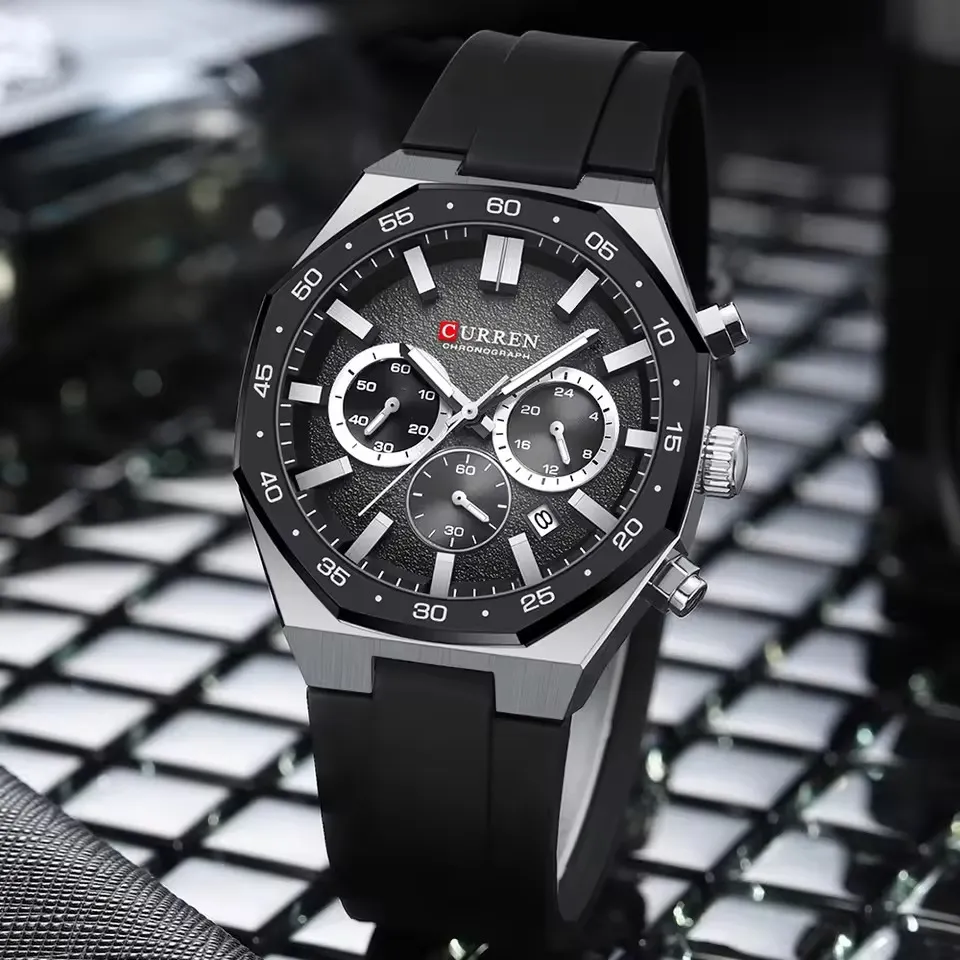 Curren-8489-For-Men-Black-4.webp Curren 8489 Watch For Men Silicon Belt-Black - Image 1