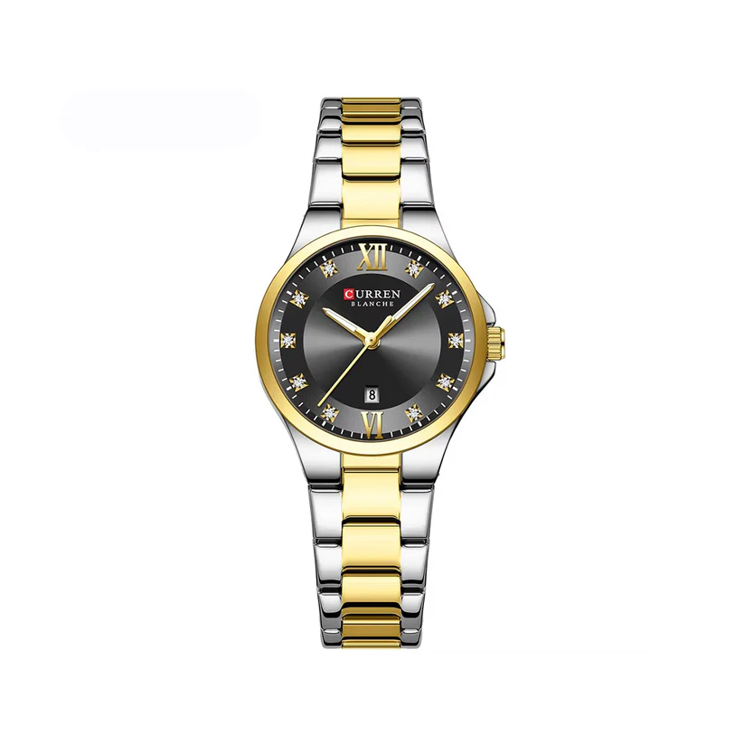 Curren-9107-Elegant-Date-Diamond-Ladies-Watch-Gold-Black.webp Curren 9107 Watch For Woman-Gold Black - Image 1