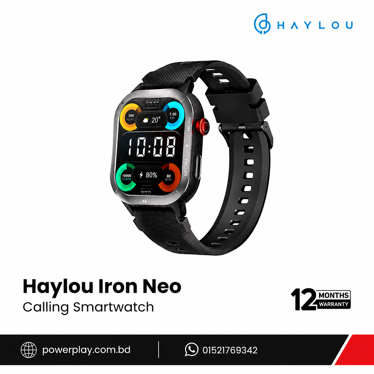 Haylou-Iron-Neo-Smart-watch-with-3ATM.png Haylou Iron Neo Smart Watch - Black - Image 1