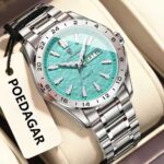 Poedagar 683 Steelness Steel Men’s Watch – Silver & Mint Blue