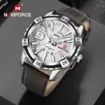Naviforce 9117 Leather Belt Watch For Men – Silver