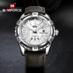 Naviforce 9117 Leather Belt Watch For Men – Silver - Image 2