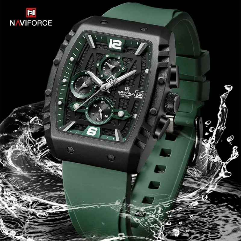 NAVIFORCE-Military-Quartz-Watches-Silicone-Band-Chronograph-Luminous-Clock-Casual-Sport-Waterproof-W.webp Naviforce 8025 Watch For Men - Green - Image 1