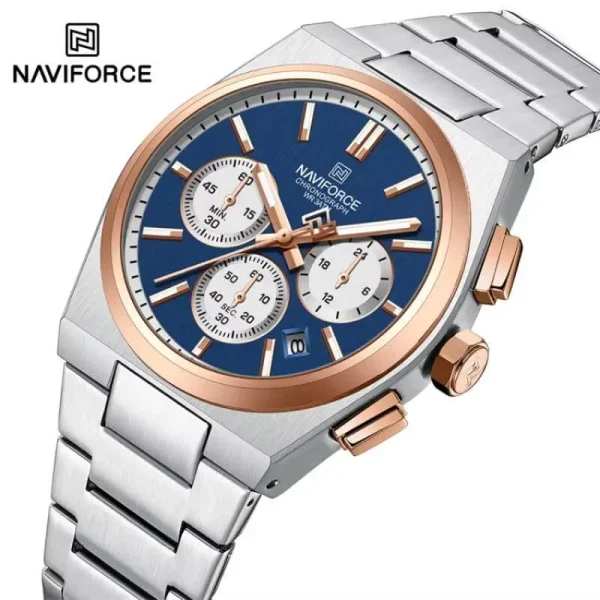 NaviForce-NF8048-–-BlueRosegold.webp Naviforce 8048 Watch For Men-Silver Rose Blue - Image 1