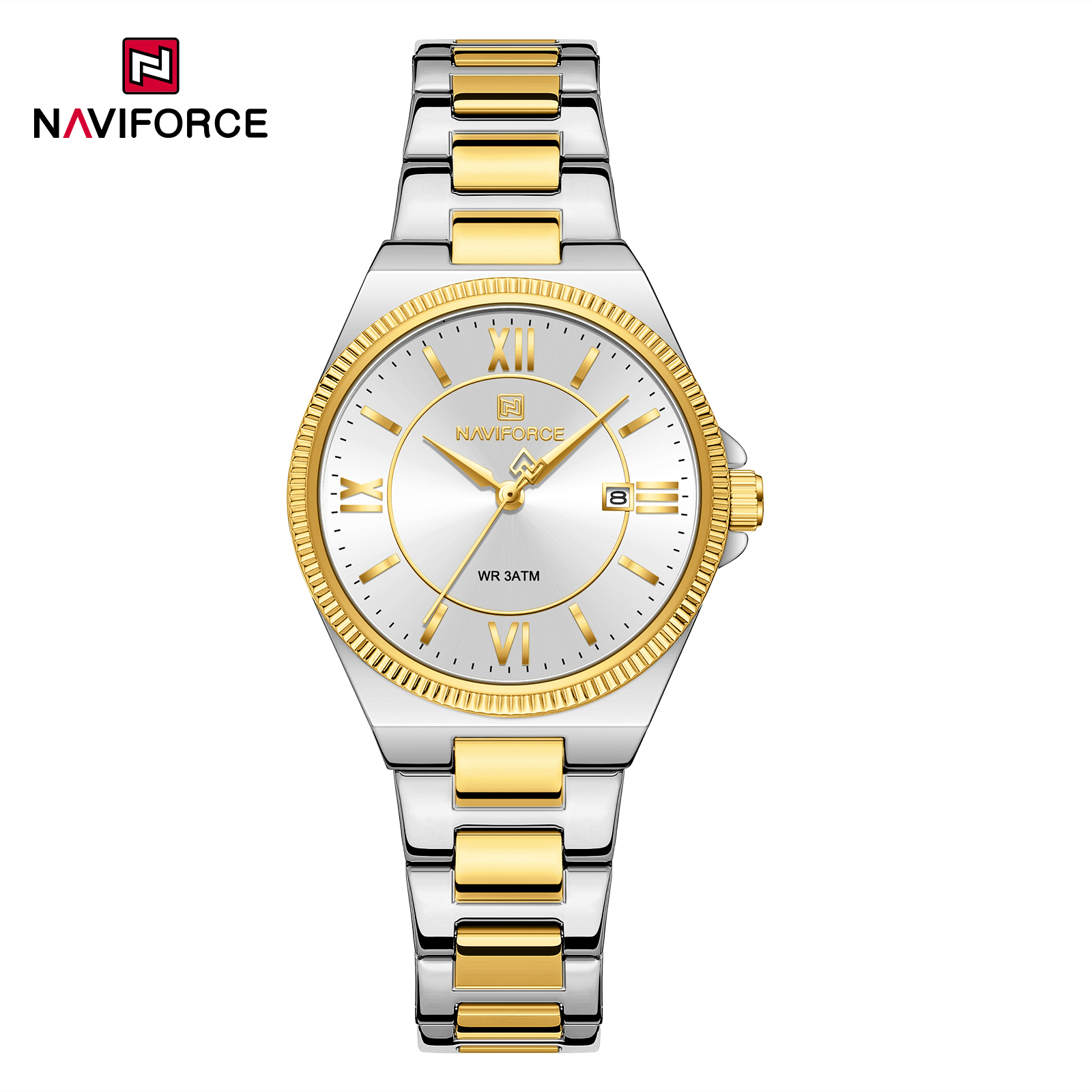Naviforce-5073-watch-for-women-Silver-Gold-White.jpg Naviforce 5073 watch for women-Silver Gold White - Image 1