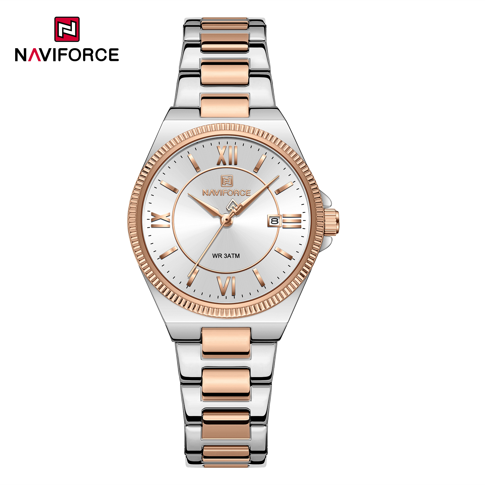 Naviforce-5073-watch-for-women-Silver-Rose-White.jpg Naviforce 5073 watch for women-Silver Rose White - Image 1