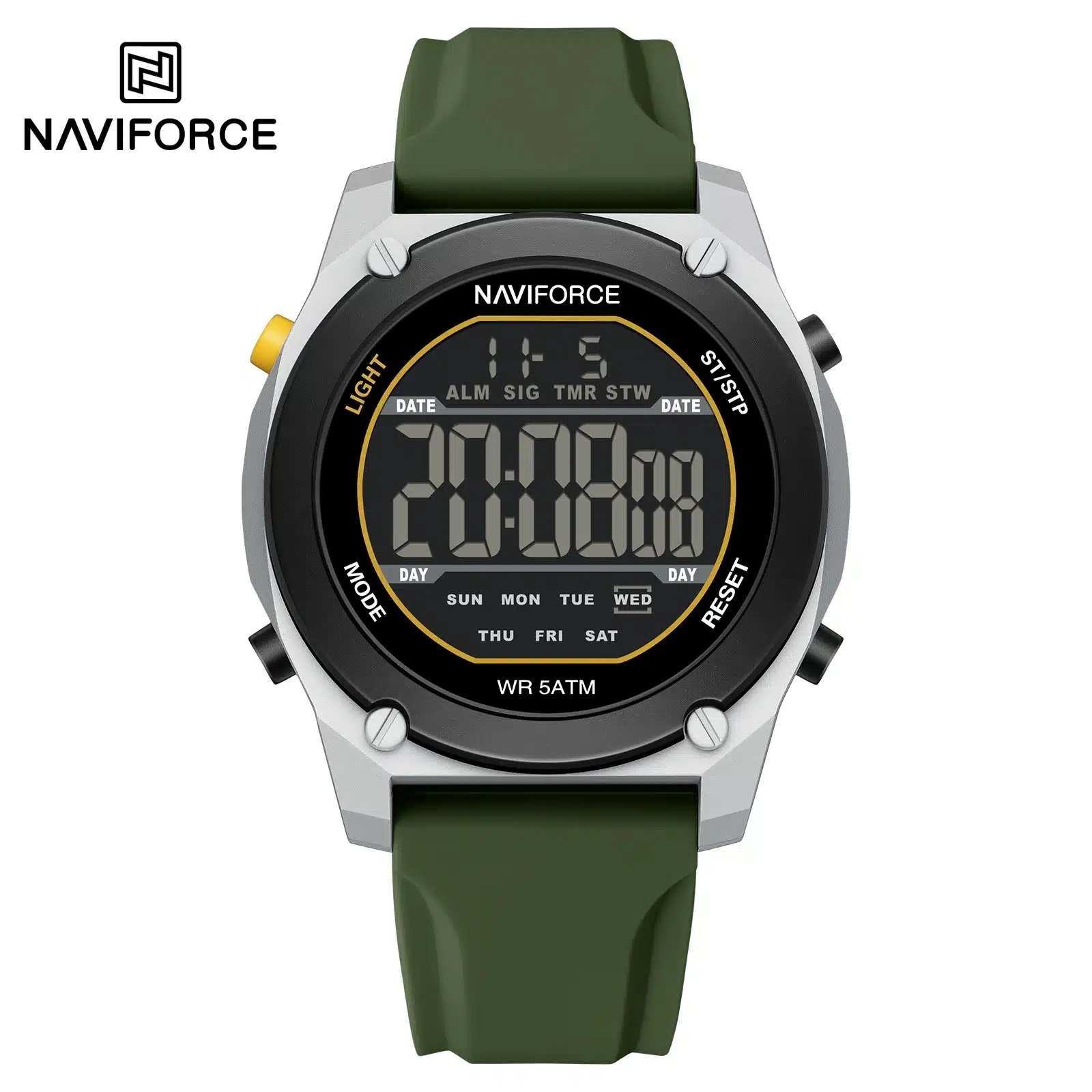 Naviforce-7134-Sports-Watch-For-Men-Silver-Black-Green.webp Naviforce 7134 Sports Watch For Men - Silver Black Green - Image 1