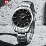 Naviforce 8032 Watch for Men- Silver Black