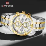 Naviforce 8042 Watch for Men- Silver Golden - Image 2