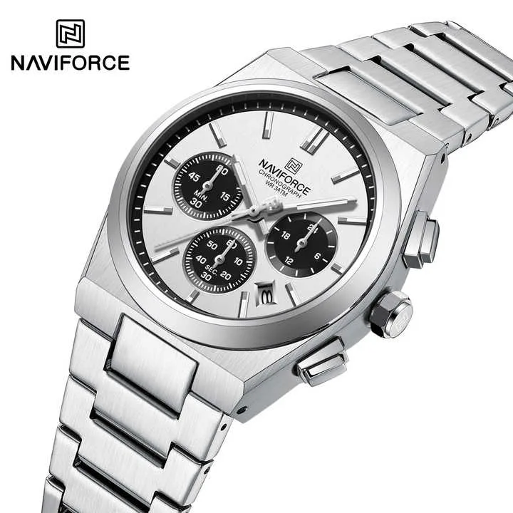 Naviforce-8048-CH-Silver-White-Black-For-Women.webp Naviforce 8048 Watch For Women-Silver Black - Image 1