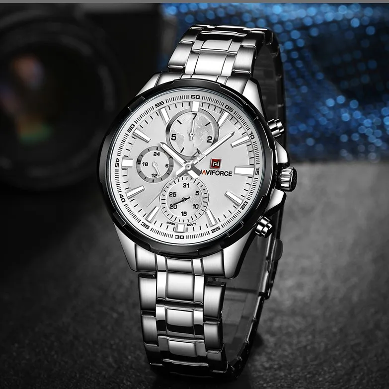 Naviforce-9089-CH-Silver.webp Naviforce 9089 Watch For Men - Silver - Image 1