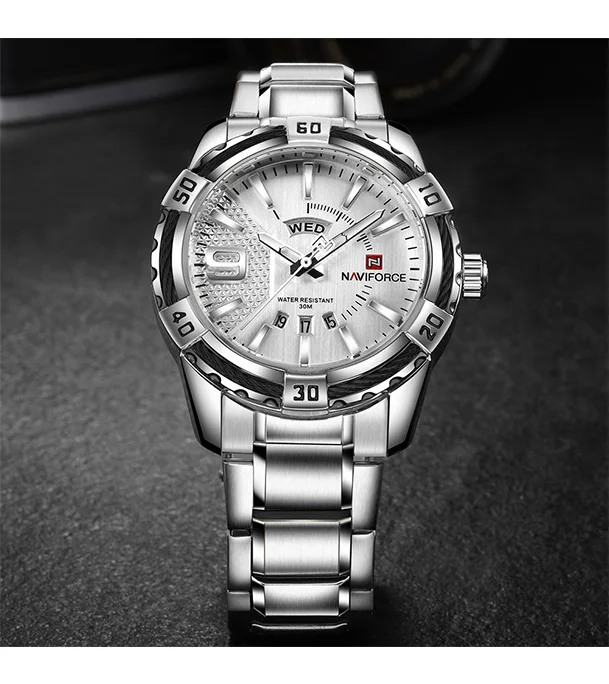 Naviforce-9117-CH-Silver.webp Naviforce 9117 Chain Watch For Men- Silver - Image 1
