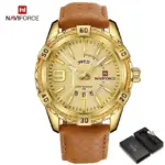 Naviforce 9117 Leather Belt Watch For Men – Golden