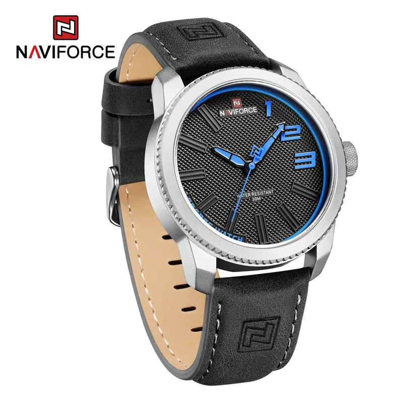 Naviforce-9202-L-Black-Blue.webp Naviforce 9202L Men's Leather Watch - Black Blue - Image 1