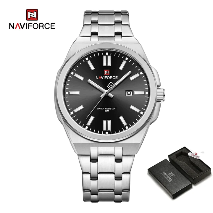 Naviforce-9226-CH-Sliver-Black.webp Naviforce 9226 Watch For Men - Sliver Black - Image 1