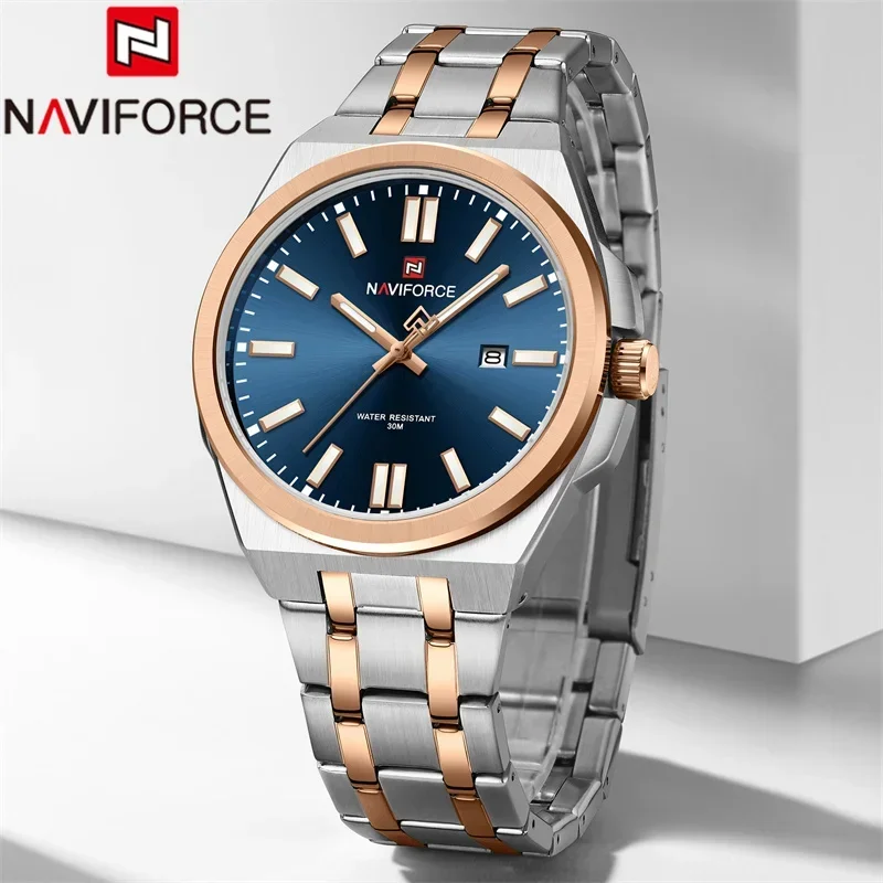 Naviforce-9226-CH-Sliver-Rose-Blue.webp Naviforce 9226 Watch For Men - Sliver Rose Blue - Image 1