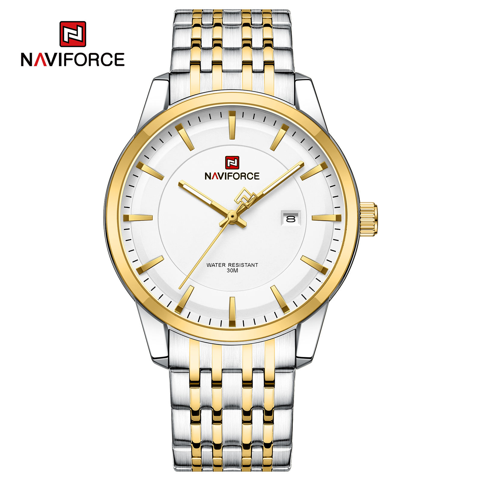 Naviforce-9228-Silver-Gold.jpg Naviforce 9228 Watch For Men - Silver Gold White - Image 1