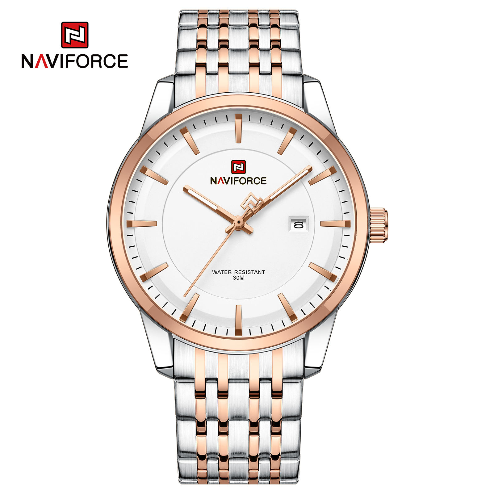 Naviforce-9228-Silver-Rose-White-For-Man.jpg Naviforce 9228 Watch For Men - Silver Rose - Image 1
